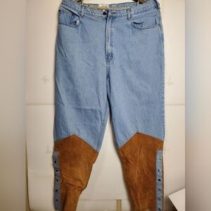 Bagazio Men's Biker Blue Jeans/Suede w/Boot Snaps 42 x 34
